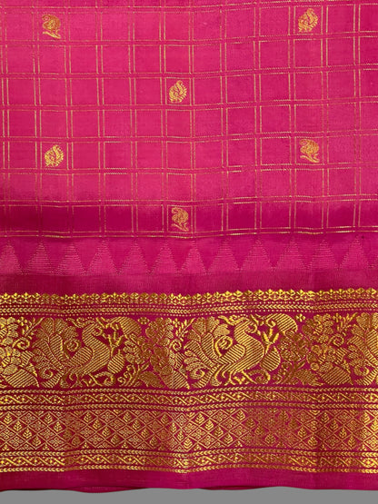 Humsa Big Checks Coffee Pure Silk Saree