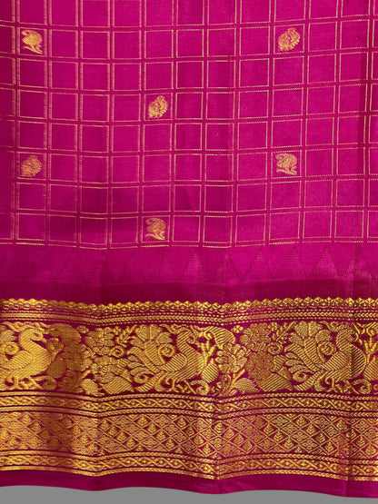 Humsa Big Checks Dark Green Pure Silk Saree