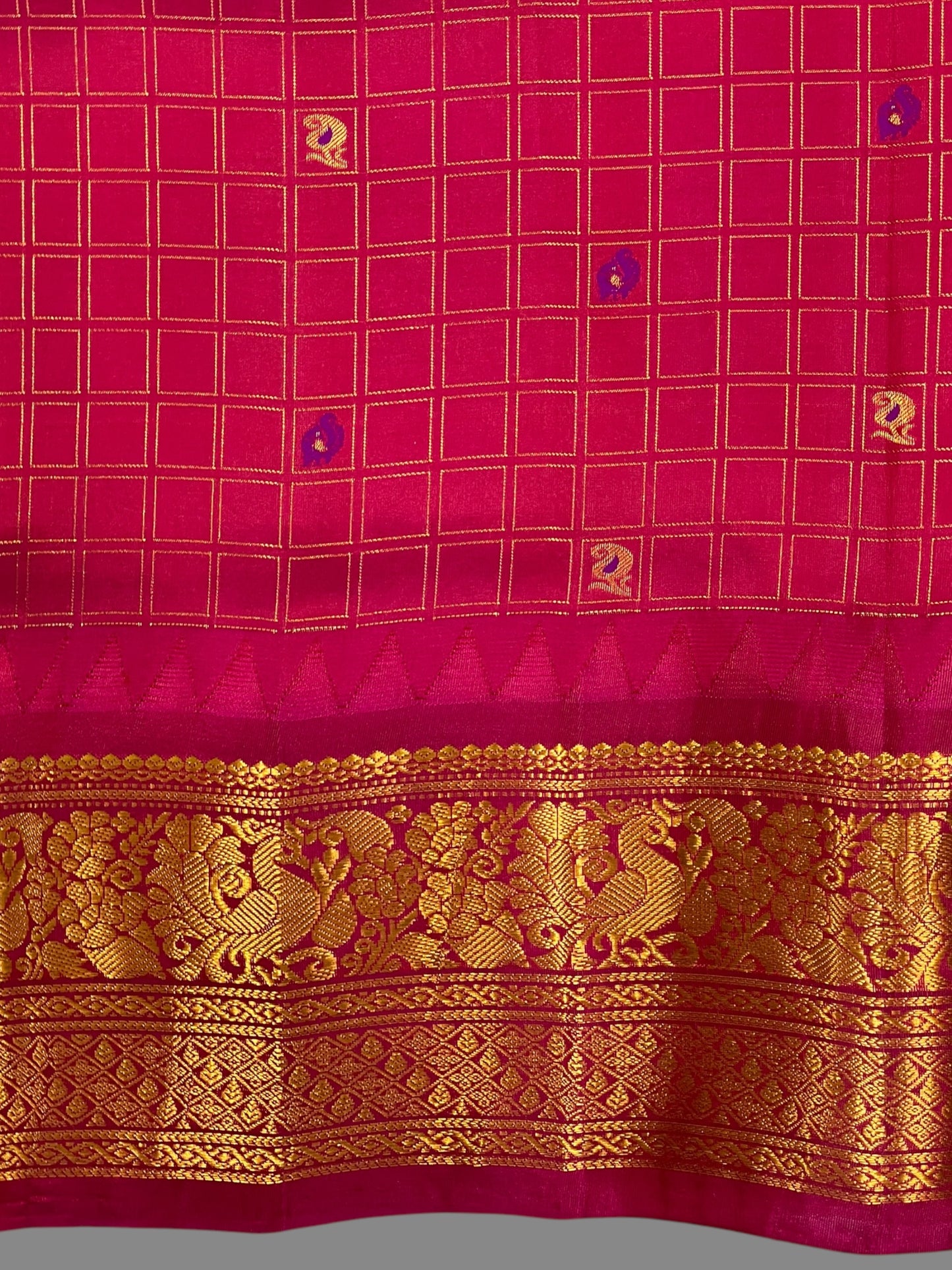 Humsa Big Checks Dark Lavender Pure Silk Saree