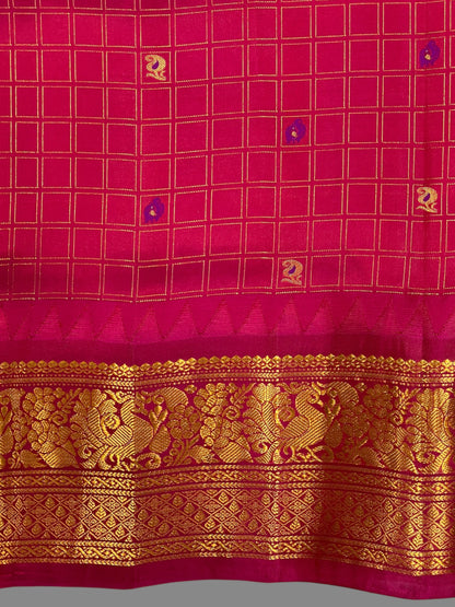 Humsa Big Checks Dark Lavender Pure Silk Saree