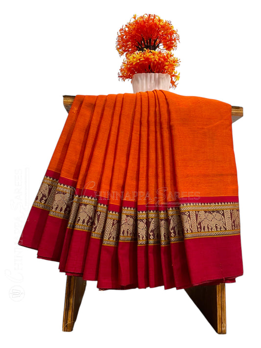 Narayanpet Orange Cotton Saree CS343