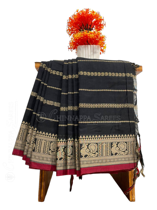 Narayanpet Cotton Black Saree CS395