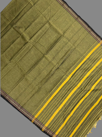 Narayanpet Cotton Mehendi Green Saree CS413