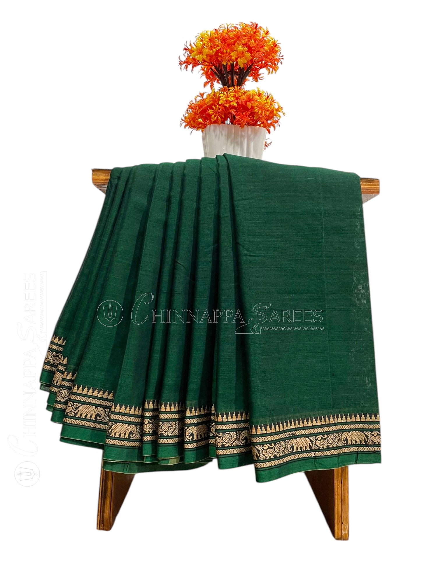 Narayanpet Cotton Dark Green Saree CS411