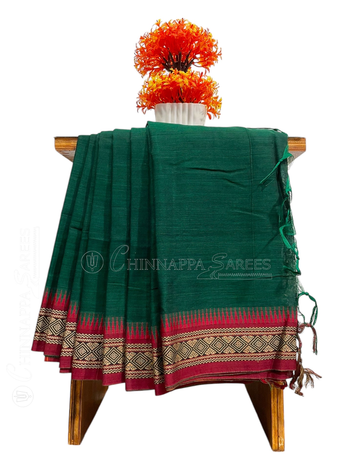 Narayanpet Cotton Dark Green Saree CS416