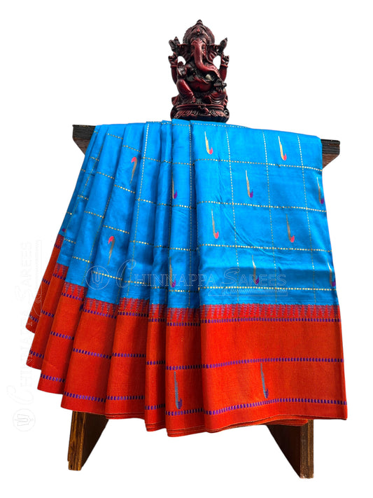 Double Muniya Border Blue Pure Silk Saree