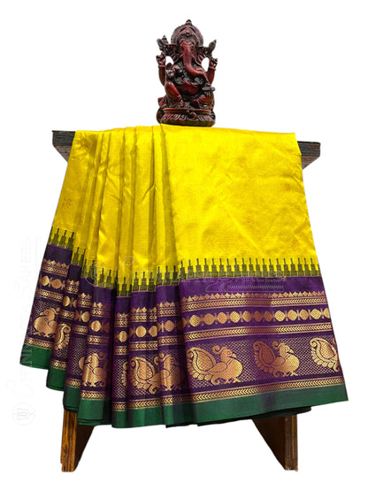 Mahalaxmi Border Yellow Pure Silk Saree