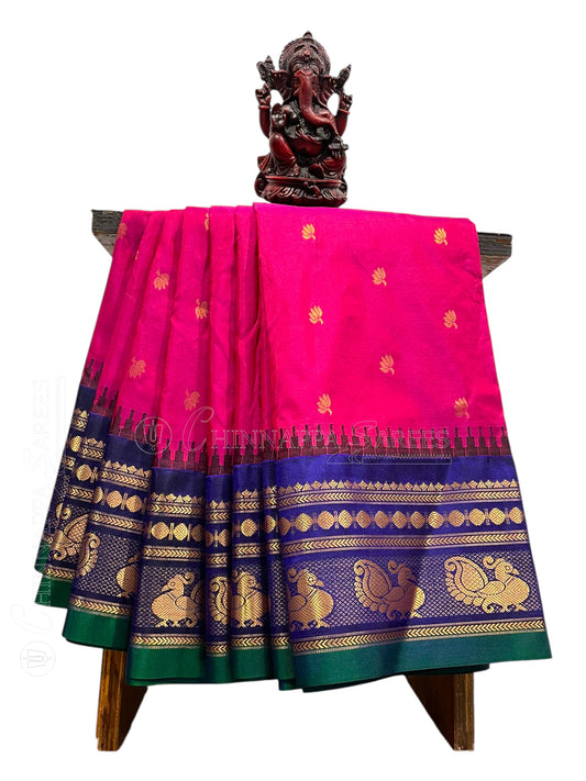 Mahalaxmi Border Ruby Pink Pure Silk Saree