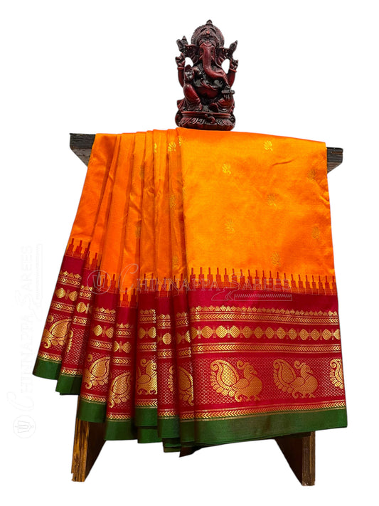 Mahalaxmi Border Orange Pure Silk Saree