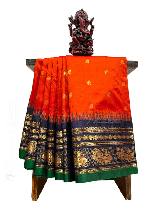 Mahalaxmi Border Deep Orange Pure Silk Saree