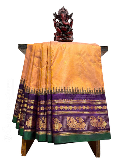 Mahalaxmi Border Peach Pure Silk Saree