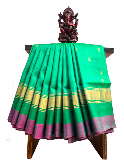 Narayanpet Double Border Green Silk Saree