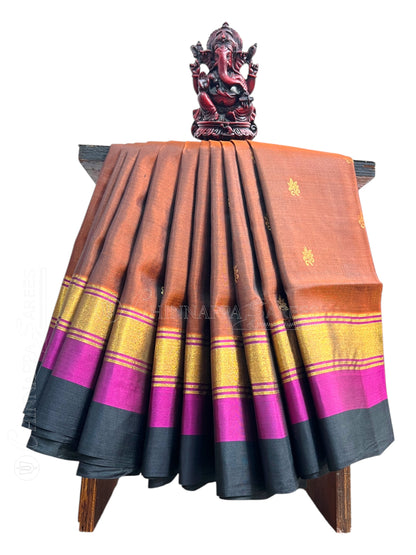 Narayanpet Double Border Brown Silk Saree