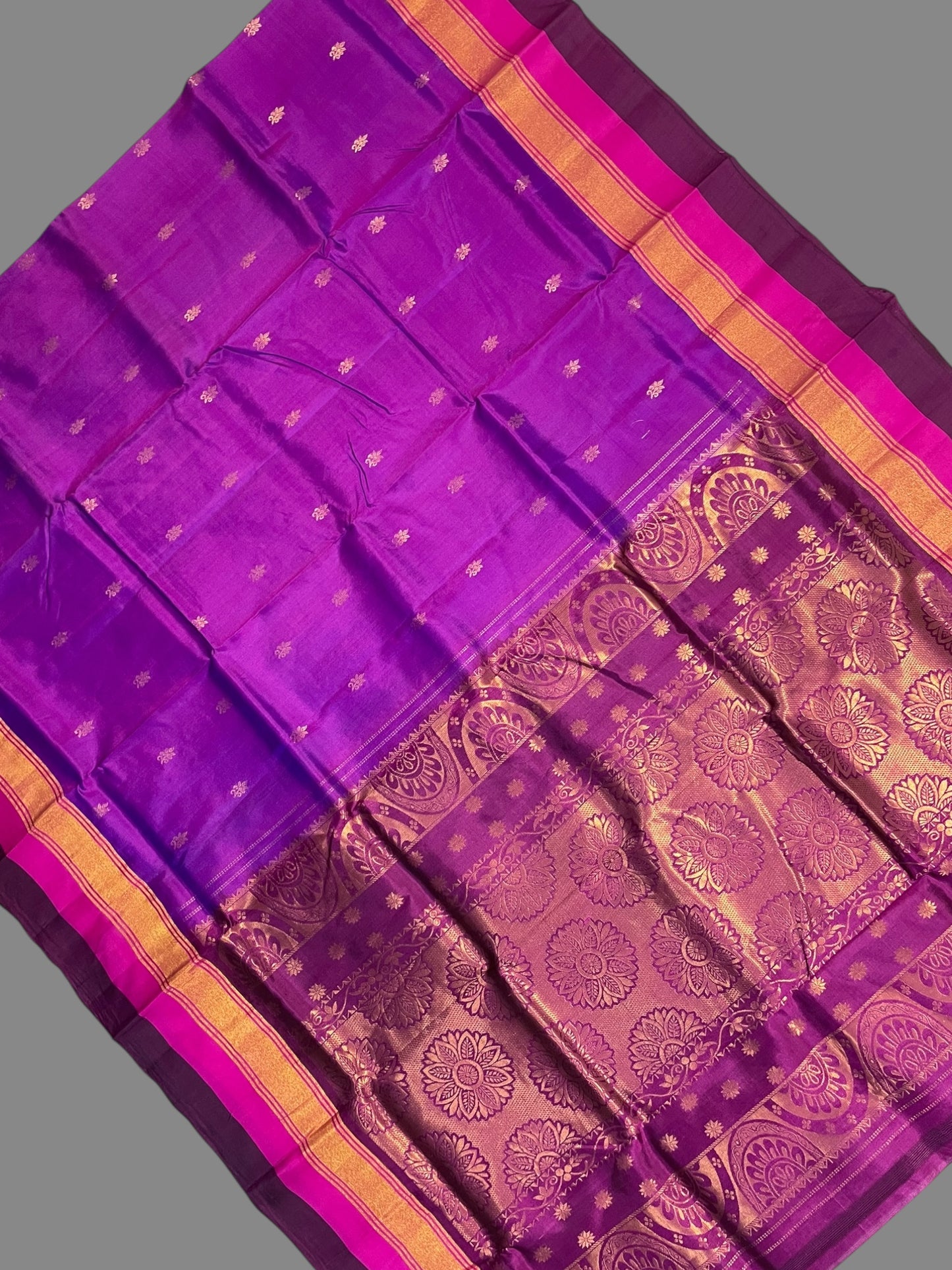 Narayanpet Double Border Magenta Silk Saree