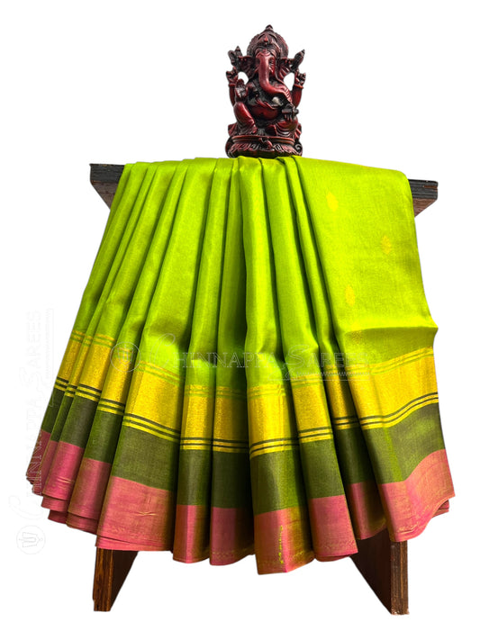 Narayanpet Double Border Mehendi Green  Silk Saree