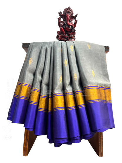 Narayanpet Double Border Grey  Silk Saree