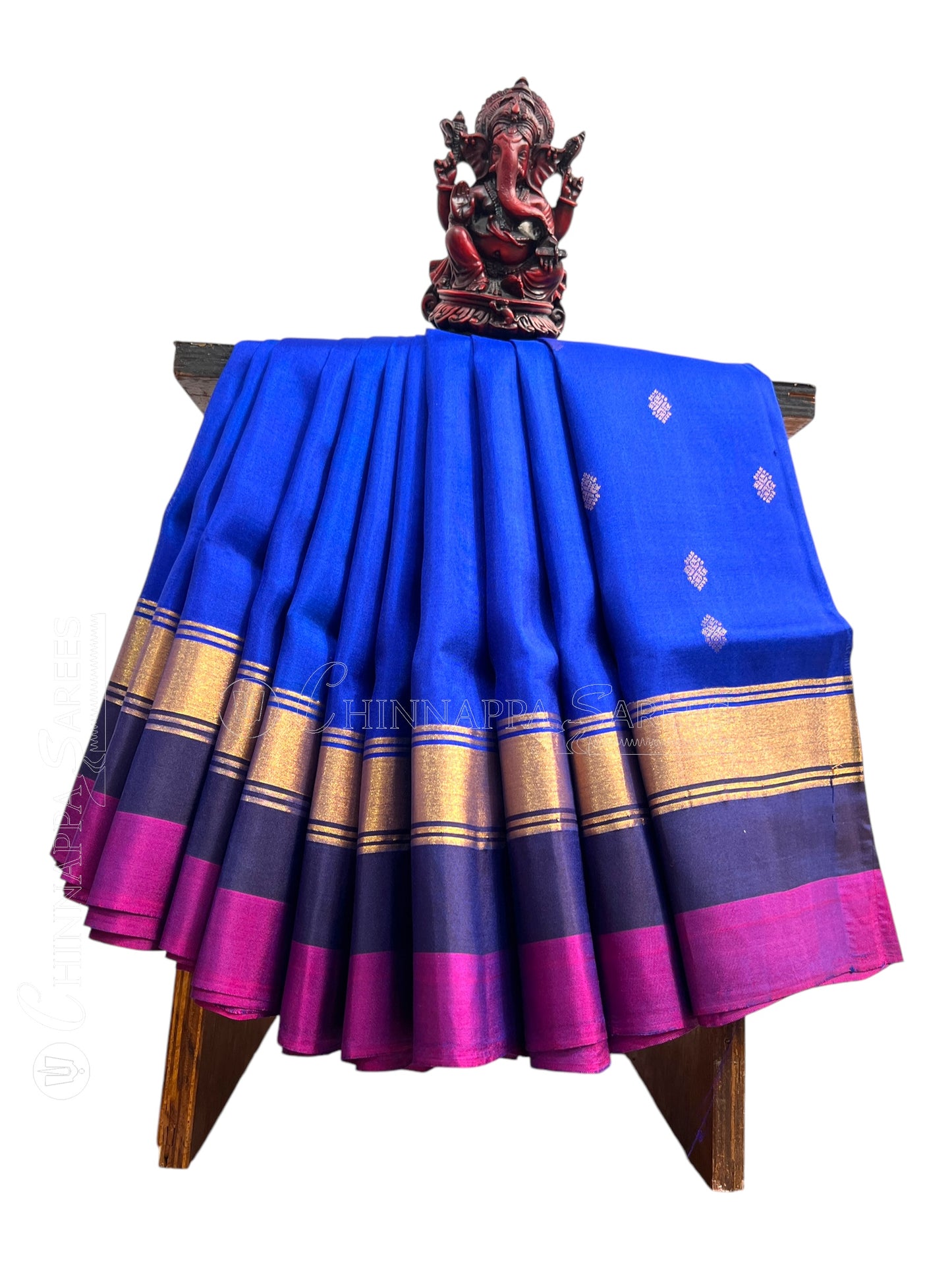 Narayanpet Double Border Blue Silk Saree