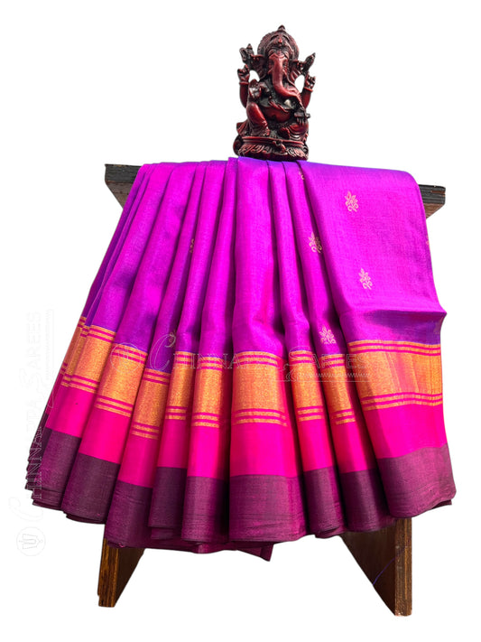 Narayanpet Double Border Magenta Silk Saree