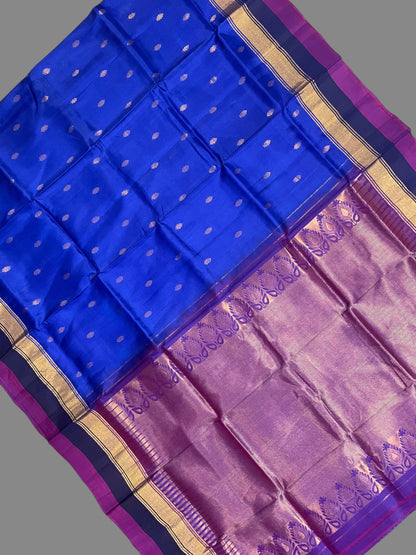 Narayanpet Double Border Blue Silk Saree