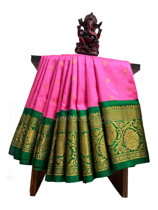 Gadwal Handloom Paithani Pink Silk Saree