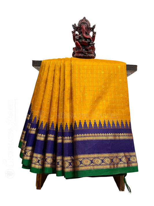 Gap Border Checks Gold Pure Silk Saree