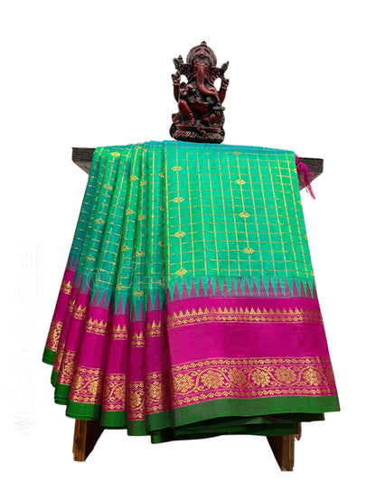 Gap Border Checks Rama Green Pure Silk saree