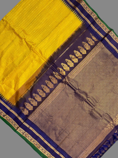 Gap Border Checks Mustard Yellow Pure Silk Saree