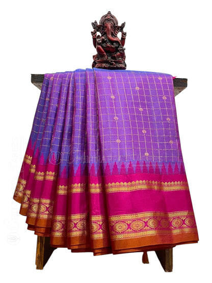 Gap Border Checks Violet Pure Silk Saree