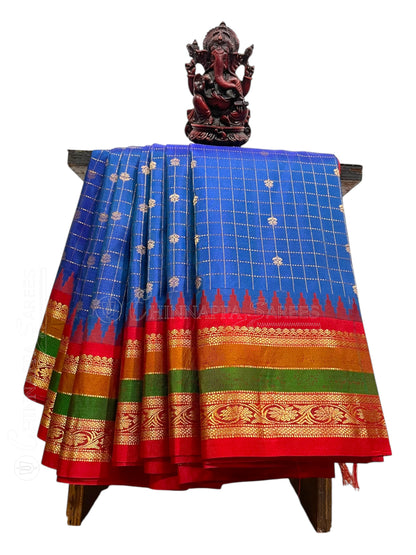 Gap Border Checks Royal Blue Pure Silk Saree