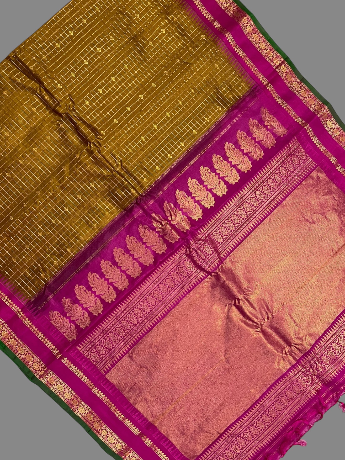 Gap Border Checks Golden Pure Silk Saree