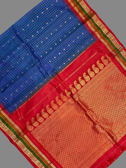 Gap Border Checks Royal Blue Pure Silk Saree