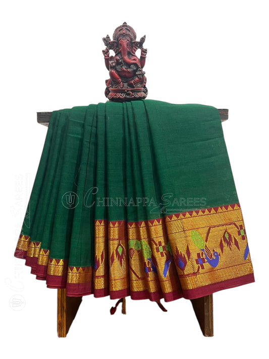 Narayanpet Dark Green Cotton Saree CS429