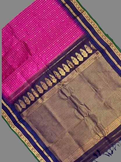 Gap Border Checks Pink Pure Silk Saree