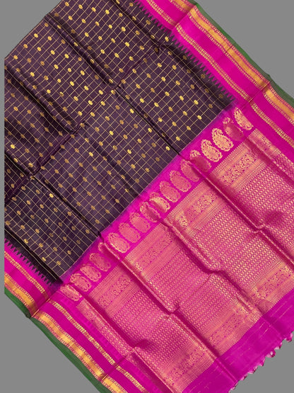 Gap Border Checks Dark Purple Pure Silk Saree