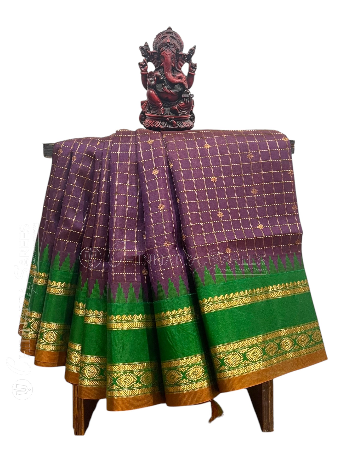 Gap Border Checks Deep Purple Pure Silk Saree