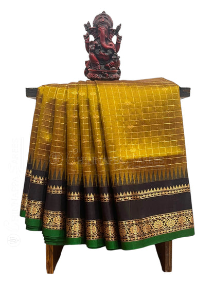 Gap Border Checks Golden yellow Pure Silk Saree