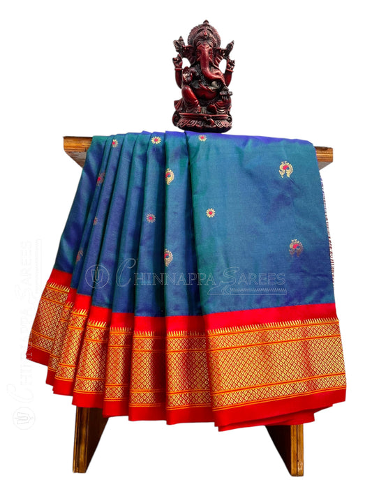 Paithani Peacock Blue Pure Silk Saree