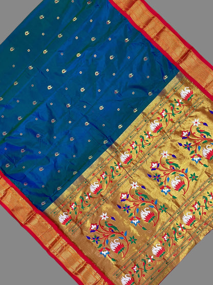 Paithani Peacock Blue Pure Silk Saree