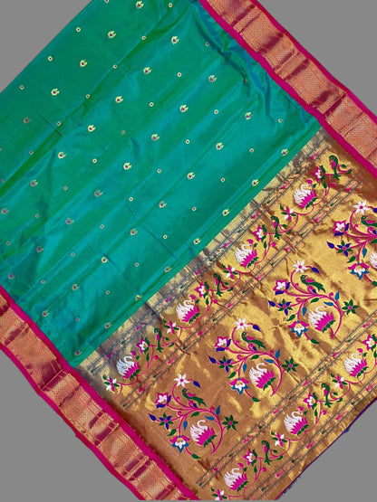 Paithani Rama Blue Pure Silk Saree