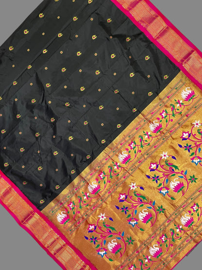 Paithani Black Pure Silk Saree