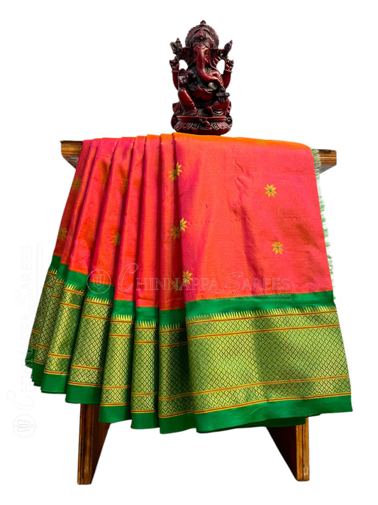 Paithani Tomato Red Pure Silk Saree