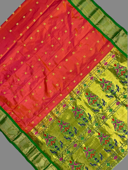 Paithani Tomato Red Pure Silk Saree