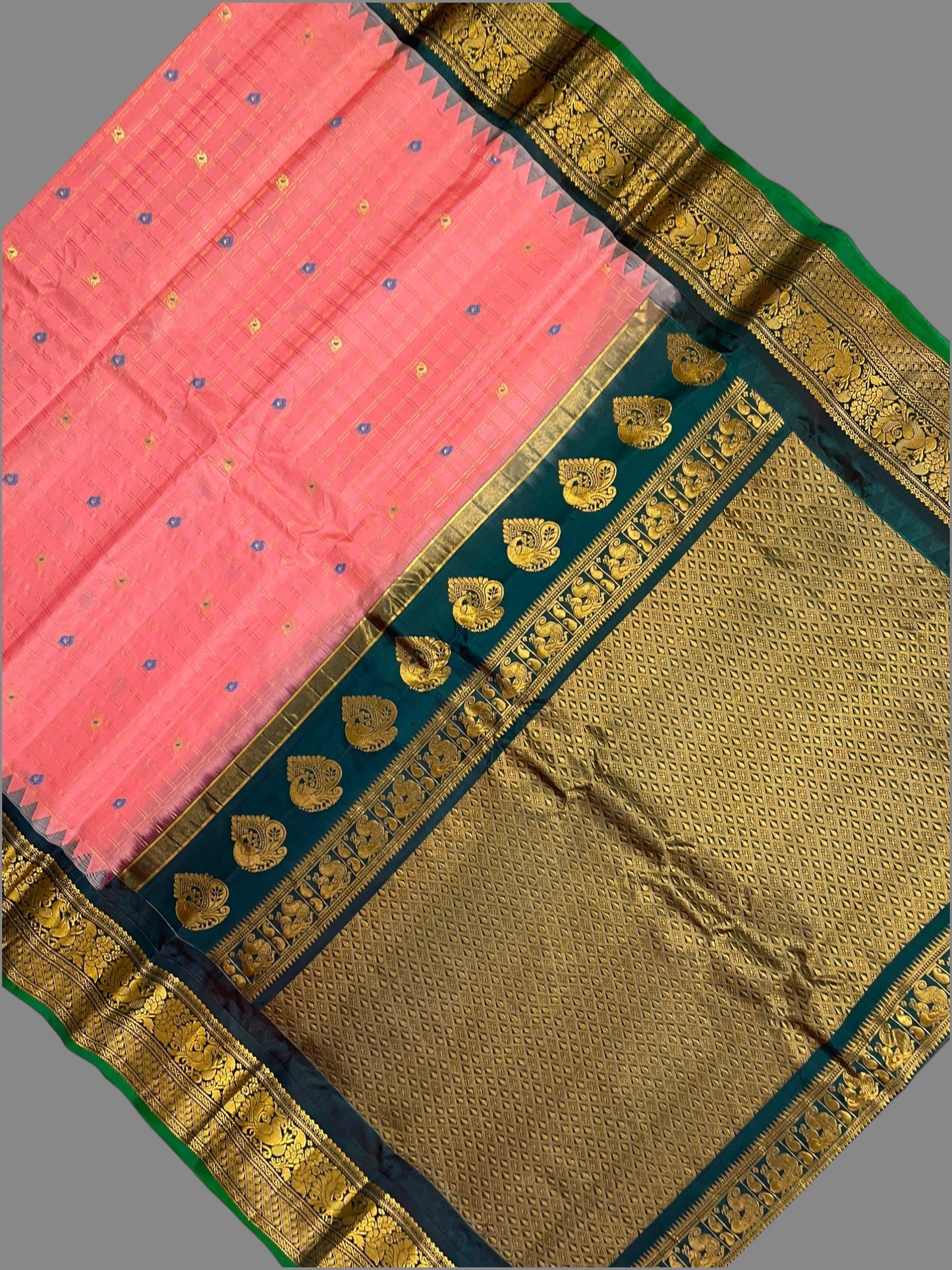 Humsa Big Checks Pink Pure Silk Saree