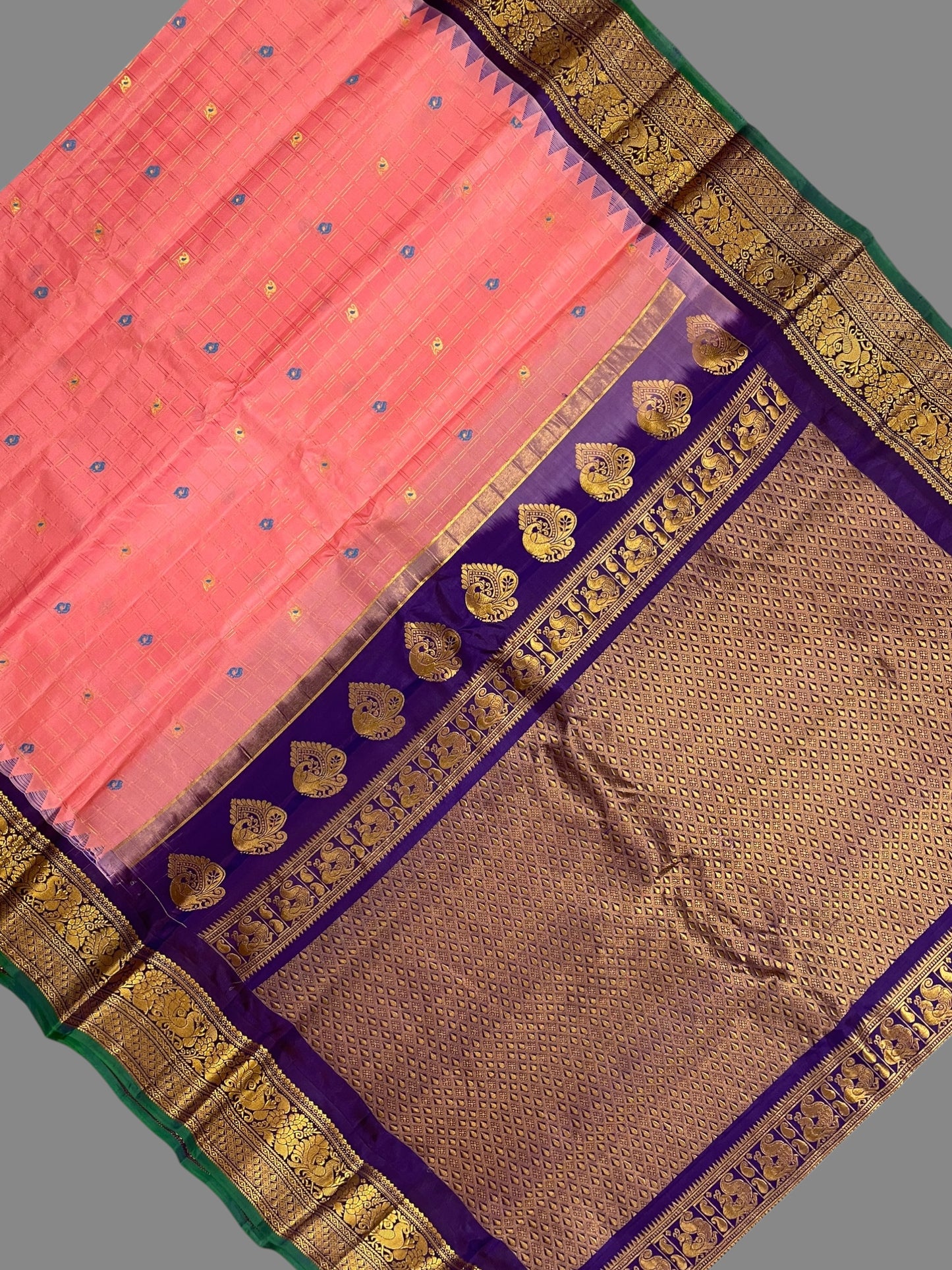 Humsa Big Checks Pink Pure Silk Saree