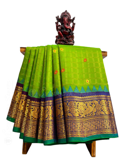 Humsa Big Checks Green Pure Silk Saree