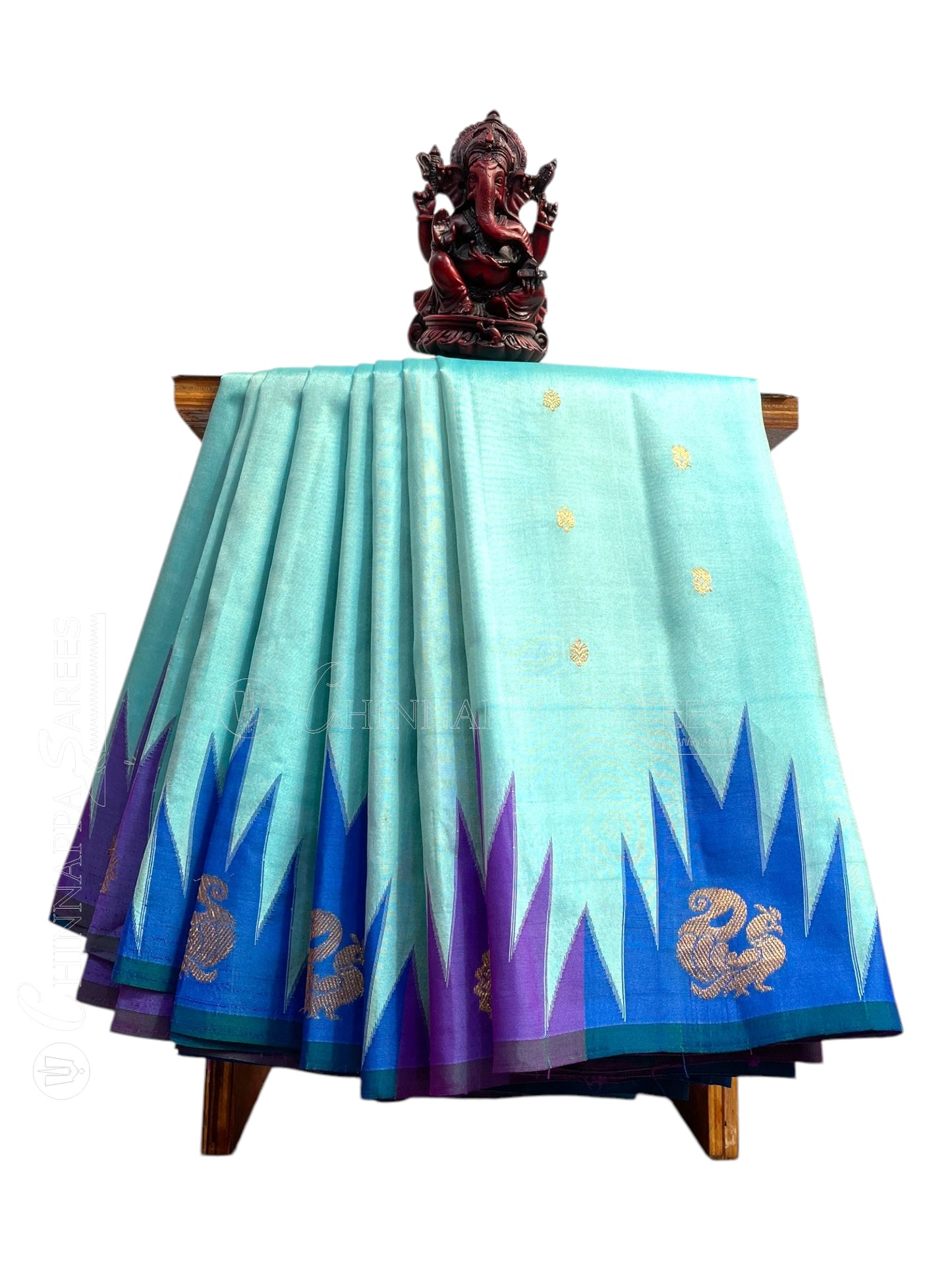 Kanchi Big Temple Border Light Blue Pure Silk Saree