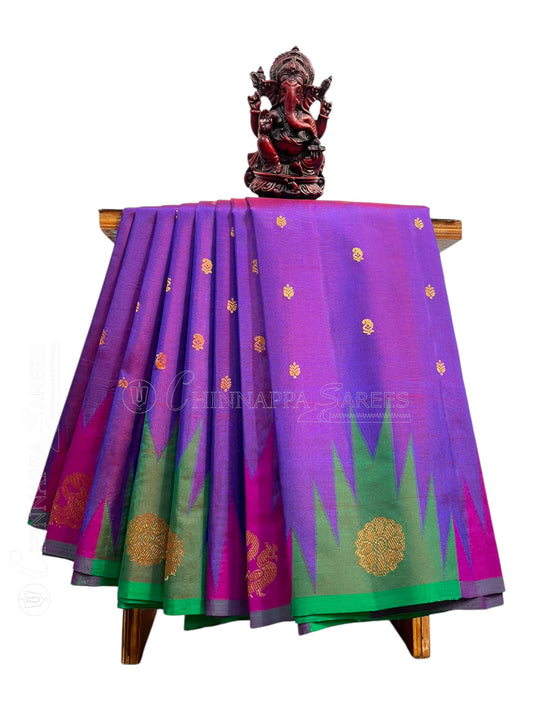 Kanchi Big Temple Border Violet Pure Silk Saree