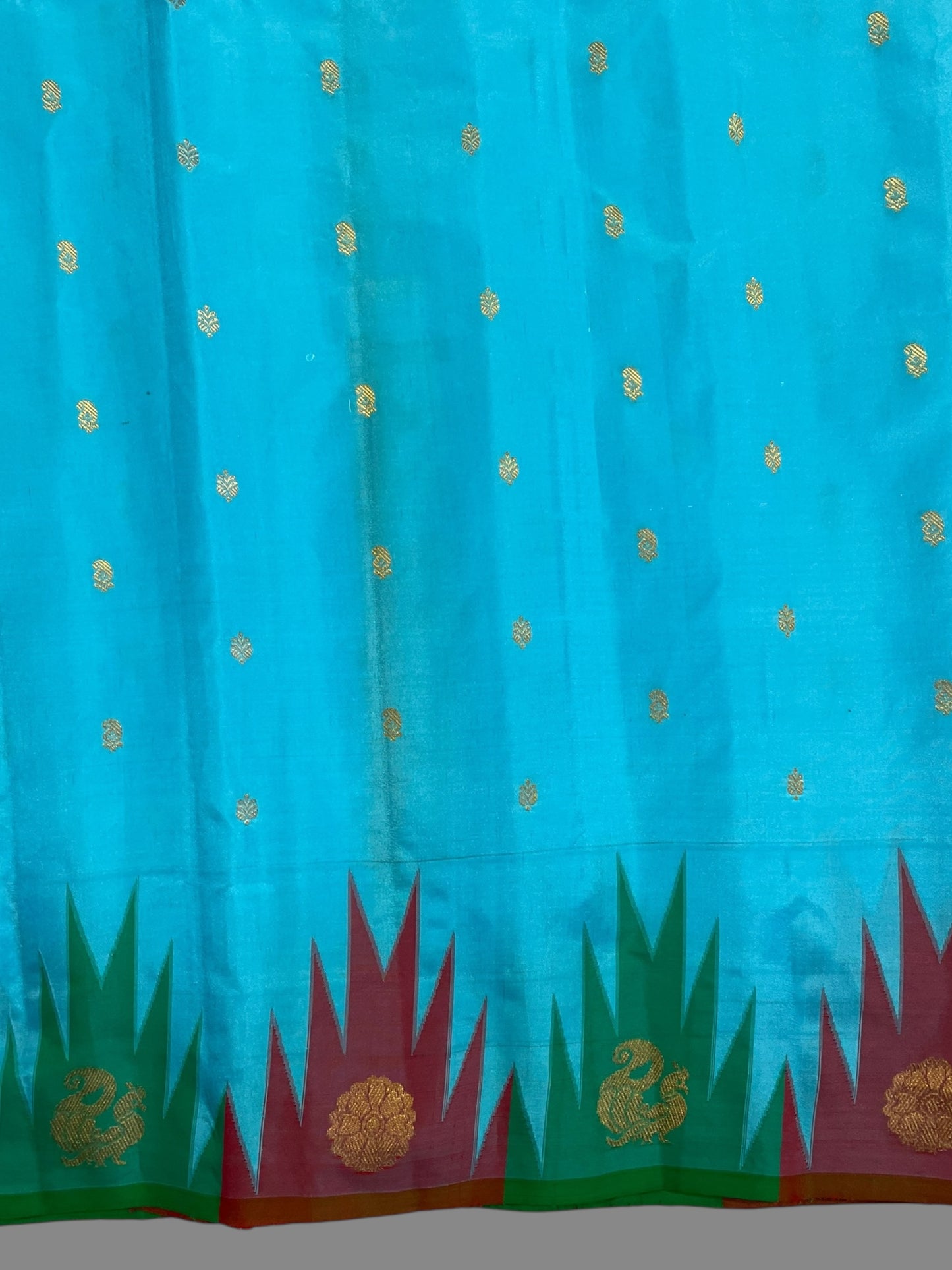 Kanchi Big Temple Border Blue Pure Silk Saree