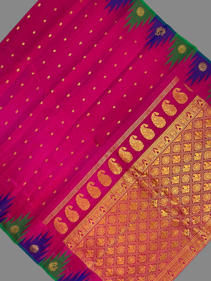 Kanchi Big Temple Border Pink Pure Silk Saree