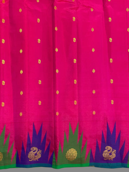 Kanchi Big Temple Border Pink Pure Silk Saree